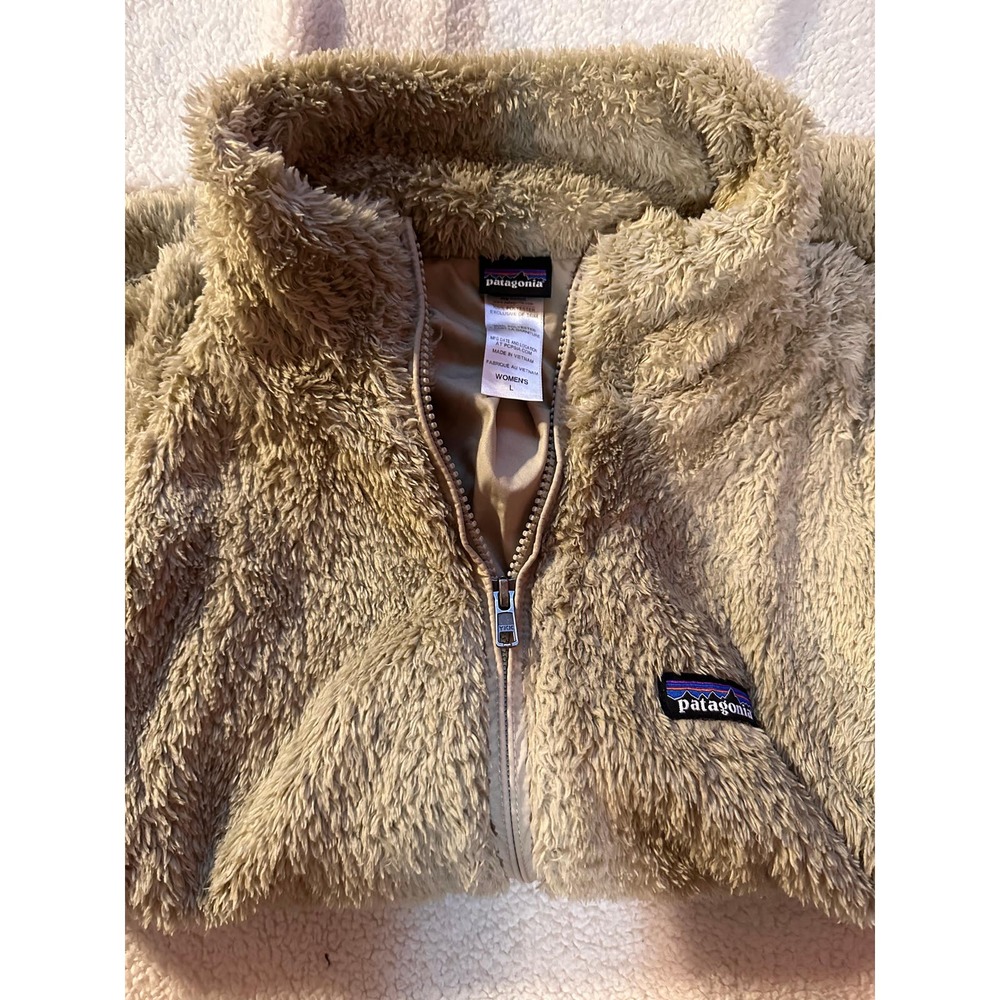 Patagonia Women's Los Gatos Fleece Vest Size L Tan Stand Up Collar Full Zip
